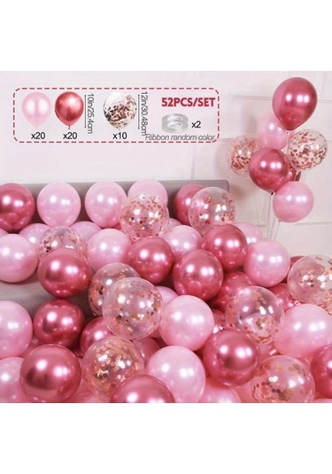 Willowhaven 52 Parça Sedef Pembesi Metalik Balon Seti Konfeti Doğum Günü Düğün Parti Dekor 52 Parlak Pembe İnci