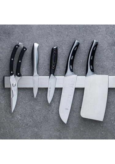 Paslanmaz Çelik Bıçaklık - Manyetik Mutfak Rafı, Pratik Bıçak Askısı Ahşap