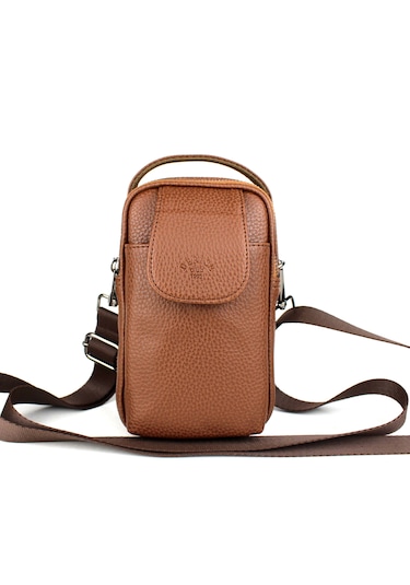 Erkek Kapaklı Çok Bölmeli El Ve Omuz Çantası Taba