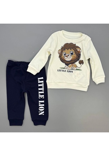 Erkek Bebek Aslan Baskılı Alt Üst İkili Gündelik Takım Lacivert