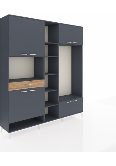 Hyperion Dolap 12 Raflı Tek Çekmeceli 8 Kapaklı 220x44x243 Antrasit-antrasit/çam Antrasıt/atlas Çam