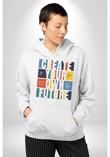 Geleçeği Seninle Planlayalım Kadın Erkek Beyaz Kapüşonlu Sweatshirt Hoodie Beyaz