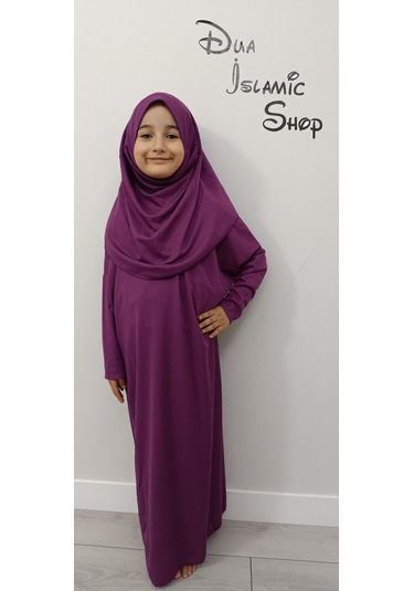 Kız Çocuk Tek Parça Namaz Elbisesi Mürdüm