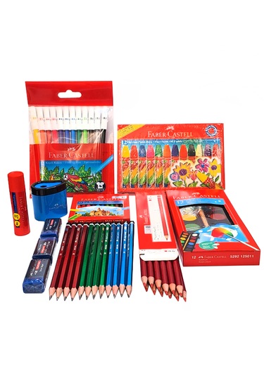 Faber Castell 9 Çeşit Okul Kırtasiye Seti Kalem Boya Silgi Seti