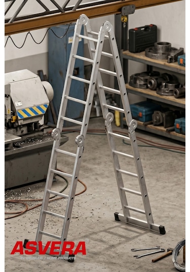 Asvera 5.8 Metre Çok Amaçlı Akrobat Merdiven - 20 Basamaklı 4x5 Katlanır Profesyonel Merdiven