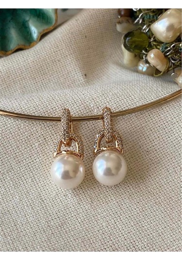 Vip Zirkon Taşlı Biyeli İnci Küpe Çok Renkli