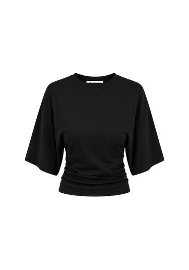 Mixray 2102 Kadın Modal Büzgü Detaylı Dökümlü Soft T-shirt Siyah
