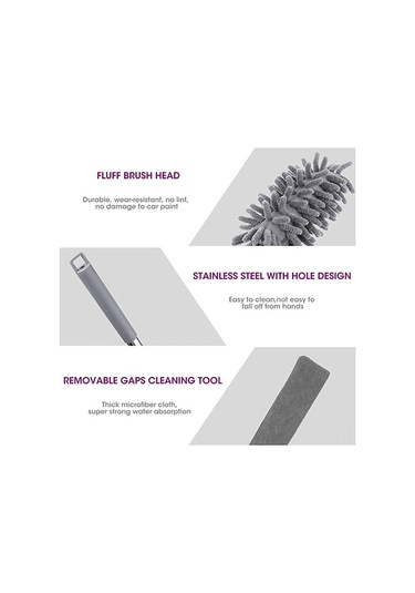 Kosona 2.5m Uzayabilir Çelik Çubuklu Temizlik Seti: Mikrofiber + Şenil + Yatak Fırçası, Tavan Fanları, Araçlar Ve Boşluklar İçin Yıkabilir Uçlar