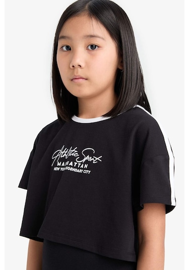 DeFacto Kız Çocuk Bisiklet Yaka Fitilli Kaşkorse Baskılı Kısa Kollu Elbise D2339A825SMBK81 Siyah DeFacto Kız Çocuk Bisiklet Yaka Fitilli Kaşkorse Baskılı Kısa Kollu Elbise D2339A825SMBK81 Siyah