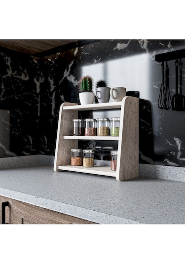 Alpa Ev Mobilya 3 Katlı Tezgah Üstü Organizer, Modern Mutfak Rafı Ve Çok Amaçlı Düzenleyici Traverten