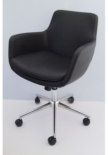 Bulut Rahat Siyah Deri Ofis Sandalyesi