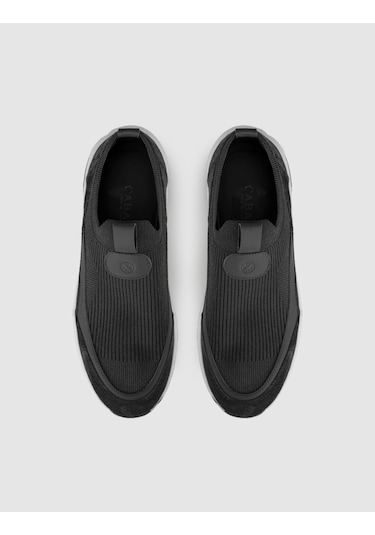 Cabani Siyah Modern Triko Slip-on Sneaker Siyah - Neon Yeşil
