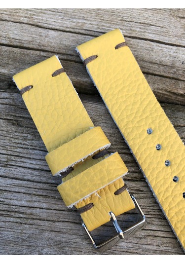 22 Mm Hardal Renk El Yapımı Deri Saat Kordonu