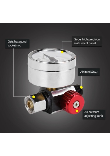 Yunboo Hvlp Sprey Hava Basıncı Regülatörü, 1/4" Mini Doğru Takılı Hava Filtresi Ve Ayarlanabilir Manometre İle Varyant Renk Seçeneği