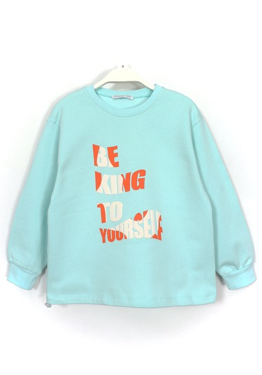 Kabartma Slogan Baskılı Kız Çocuk Sweatshirt Mint 2024 Mint