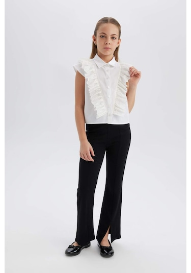 DeFacto Kız Çocuk Flare Fit Yırtmaçlı Pantolon B6893A825SMBK81 Siyah