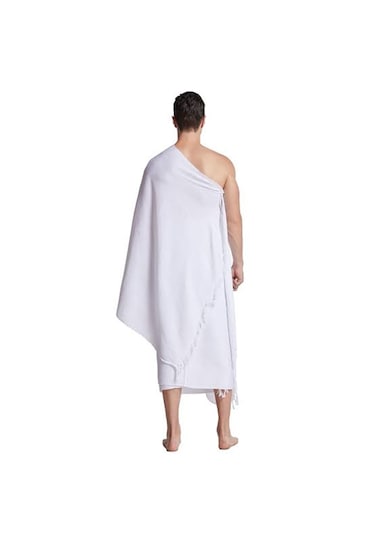 Hac - Umre Kıyafeti / Pamuklu Jakarlı Havlu İhram Seti 2 Parça Beyaz