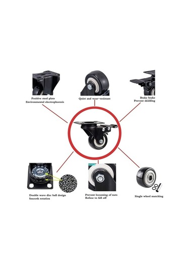 Novahub 4 Adet 50mm Sessiz Frenli Mobilya Tekerleri, 400kg Ağır Hizmet Tekeri, Palet Taşıma Tekerleri Siyah -