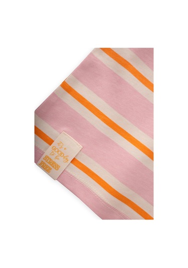 Cigit Çizgili Kız T-shırt 2-10 Yaş Pembe Turuncu Çizgili Pembe Turunc U Çizgili