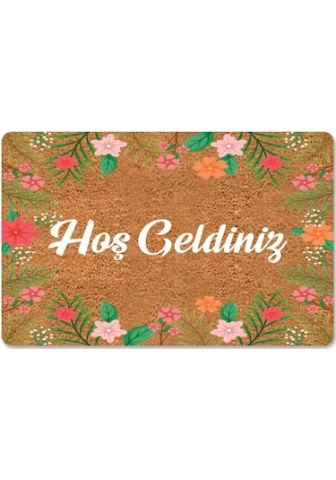 Modern Dijital Paspas - Hoşgeldiniz Karşılama Paspas - Kapı Önü Dekoratif Paspas Bej - Kahverengi