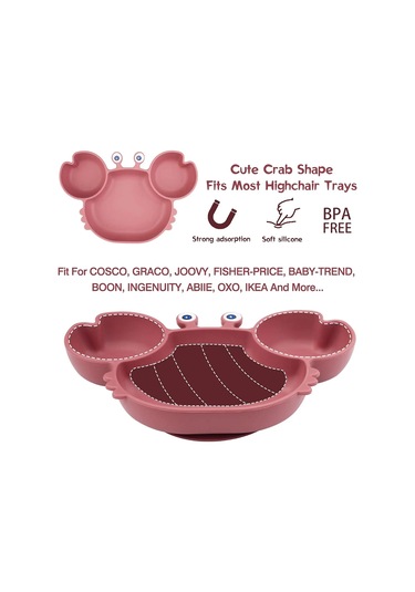 Bebek Güvenli Silikon Yemek Tabağı Emme Karikatür Çocuk Gri - Pembe