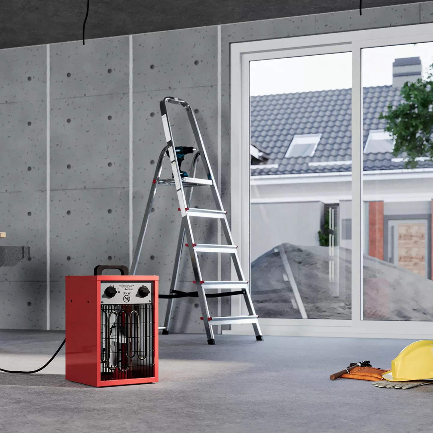 Kasaplus Voltomat 3000w Termostatlı Şantiye Isıtıcısı Metal Gövde, Fanlı Ve Güvenli Isıtma