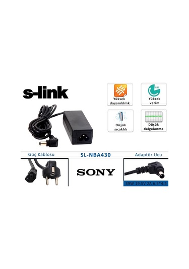 S-link Sl-nba430 39w 19.5v 2a 6.5 4.4 Sony Uyumlu Notebook Stnd.adapt...
