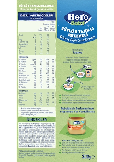 Hero Baby Sütlü 8 Tahıllı Rezeneli 200g X4