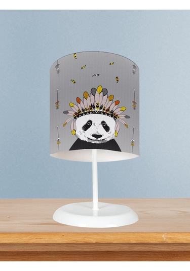 Mekta Home Bebek Ve Çocuk Odası Kızılderili Panda Desenli Abajur