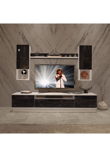 Decoraktiv Trio 5das Mdf Tv Ünitesi Tv Sehpası Beyaz - Siyah Mermer