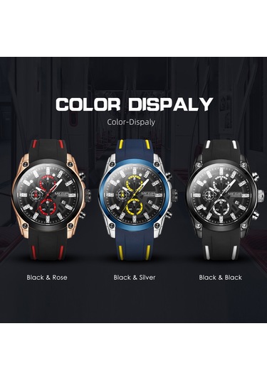 Yunboo Megır 2144 Erkek Spor Saati - Kronometre, Takvim, Aydınlatma Özellikli - 3atm Su Geçirmez - Silikon Kordon - Siyah Ekran, Mavi Bant Kutu İle Lacivert