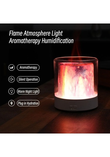 Sones Renkli Işık Alev Aromaterapi Nemlendirici Ev Ortam Işığı Masaüstü Koku Difüzörü