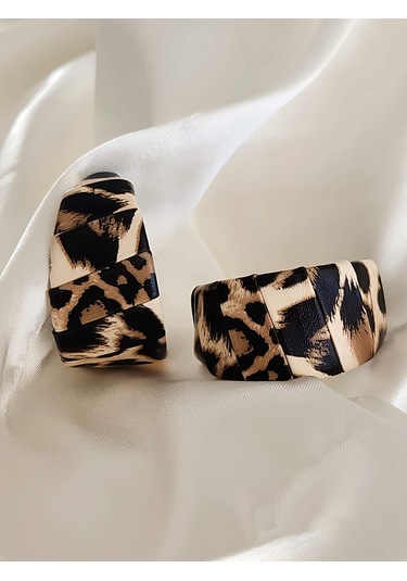 Leopar Suni Deri Halka Model Küpe Leopar Desenli Çok Renkli