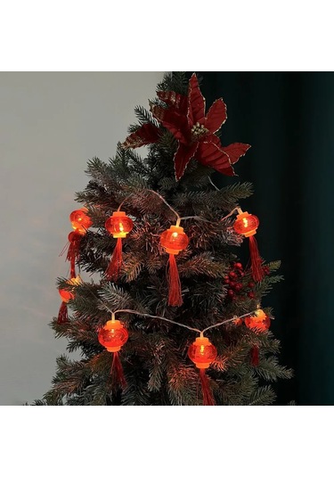 Suofeng Led Fener Şekilli Bayram Dekorasyon Işık Zinciri, 1.5m 10 Işık, Pilli, İç/dis, Enerji Verimli, Esnek Montaj Kırmızı