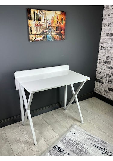 Hayal Beyaz Çalışma Masası Bilgisayar Ofis Masası Metal Beyaz Ayaklı 90 Cm Beyaz - Beyaz