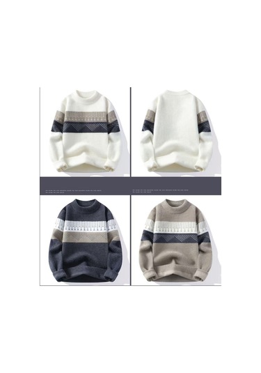 Erkek Vizon Polar Yarım Balıkçı Yaka Kalın Örme İç Kazak Beyaz