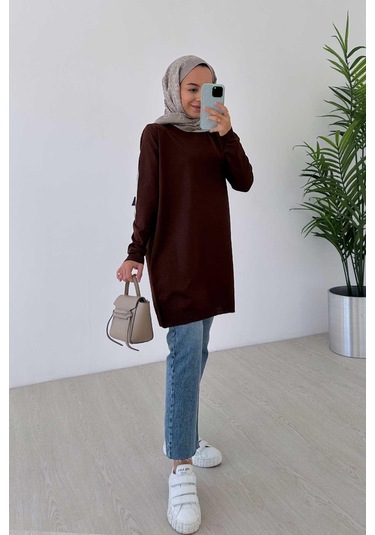 Basic Merserize Tunik - Kahverengi Kahverengi
