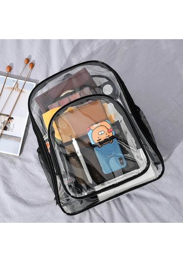 Şeker Rengi PVC Şeffaf Su Geçirmez Öğrenci Okul Çantası - Siyah