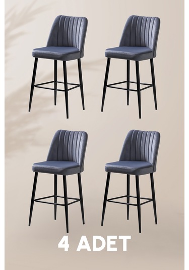 Ada Bar Sandalye - Babyface Gri - Metal Siyah Ayak 4 Adet Gri