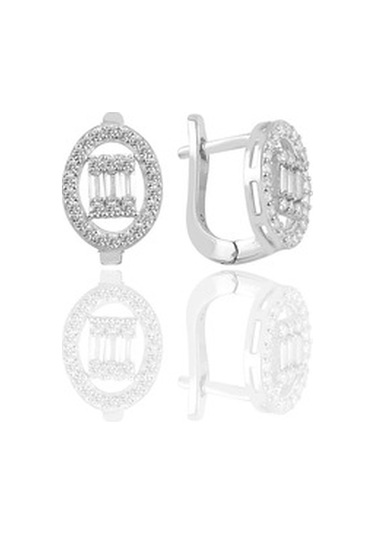 Gümüş Rodyumlu Oval Gümüş Düz Baget Taşlı Üçlü Set