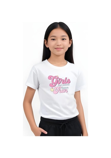 Fyk Kids Kız Çocuk Yuvarlak Yaka Baskılı Girls Fun Alt-üst Pijama Takımı Beyaz