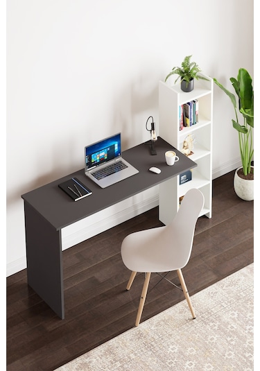 Kitaplıklı Fonksiyonel Çalışma Masası Antrasit Gri- Beyaz Beyaz - Gri
