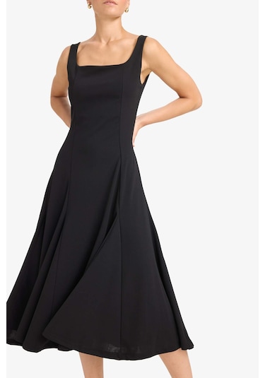 Defacto A Kesim Kare Yaka Krep Midi Elbise G0957ax25aubk81 Siyah