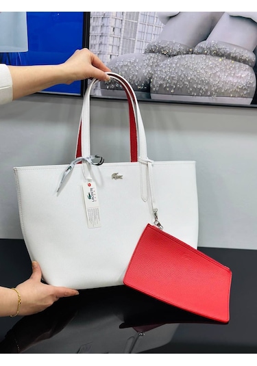 Allure Boutique Kadın Çiftli Çanta Beyaz - Kırmızı