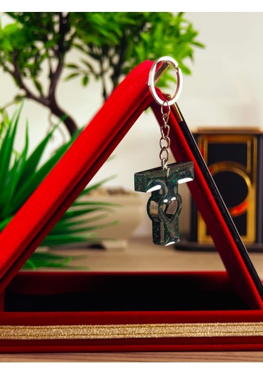 Harfli Anahtarlık Epoksi Kişiye Özel Yapım El Yapımı Harf Anahtarlık Kalp Model Özel Tasarım Hediyelik Ürün Kalp Desenli Simli Anahtarlık Bordo - Mavi