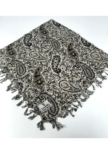 Shawl Secret Sökme Boncuklu Pamuk Yazma - 05868 Krem-vizon