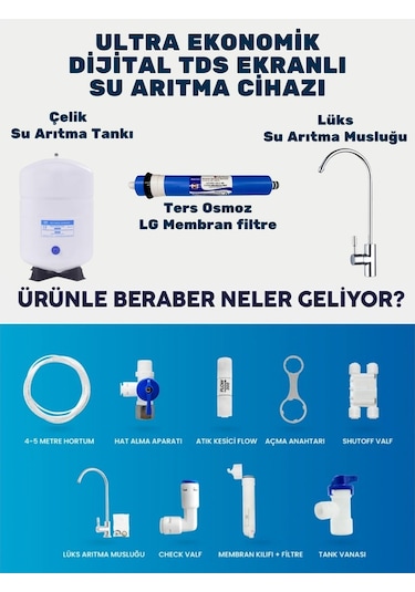 Premium 12 Lt Su Arıtma Cihazı Antibakteriyel Çelik Tank Lüks Musluk En Az Atık Kolay Kurulum