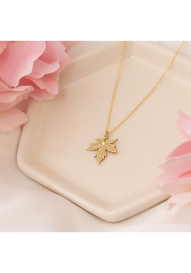 Dkmn Gümüş Damarlı Çınar Yaprağı Gümüş Kolye