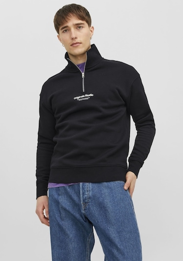 Jack & Jones Dik Yaka Yarım Fermuarlı Sweatshirt - Vesterbro 12241777 Black Yeşil