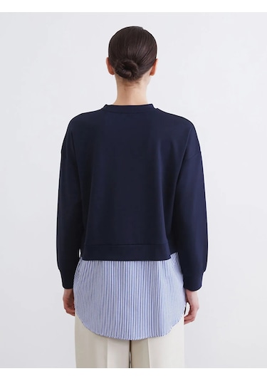 Lc Waikiki Lacivert Gömlek Detaylı Kadın Sweatshirt Tunik